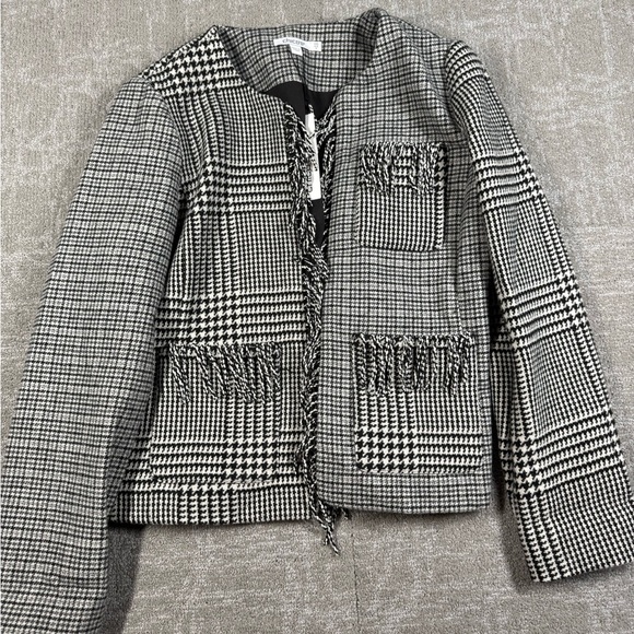 Chico’s NWT Mixed Tweed Fringe Wool Blend Black & White Blazer Jacket NWT Sz 6 - Picture 3 of 9